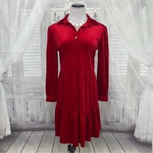 Jude Connally Size Small Ruby Red Henley Velvet Dress Collared Long Sleeve Mini